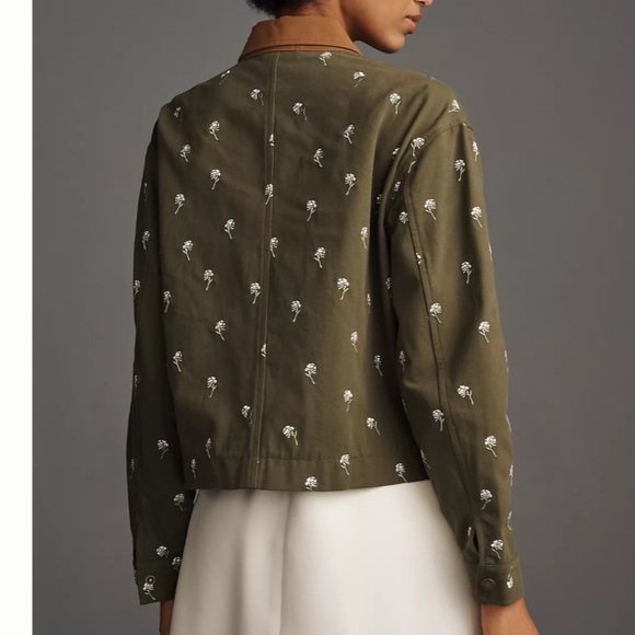 Anthropologie Dolan Left Coast Floral Embroidered Barn Jacket Green Medium - Picture 2 of 12